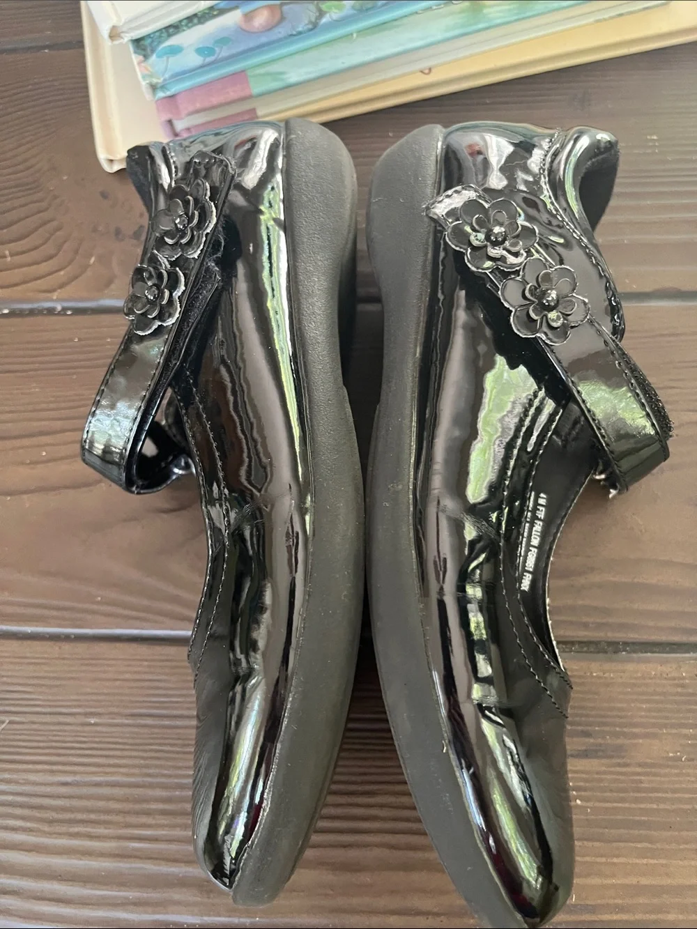 French Toast Black Patent Mary Janes with Plaid Insole